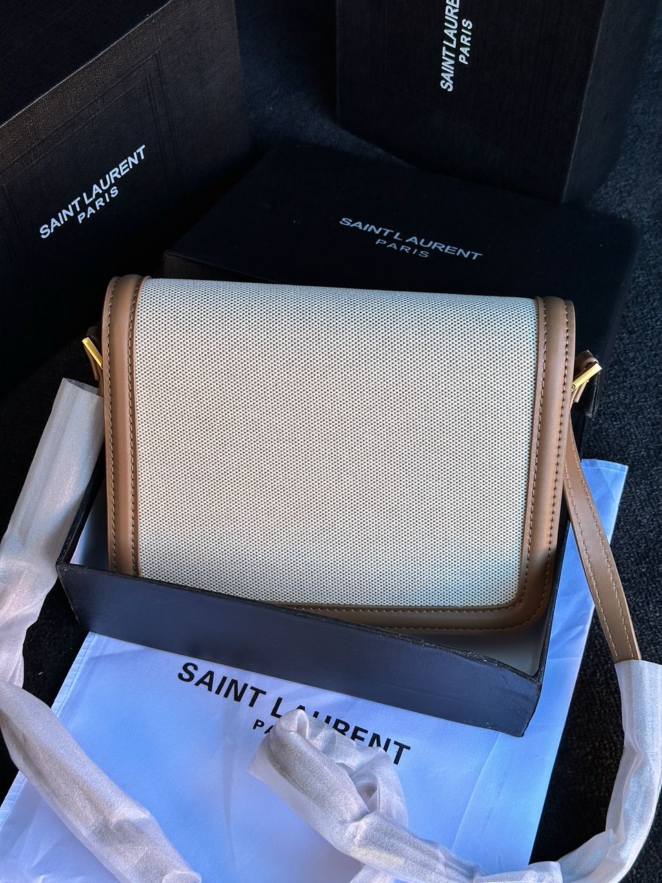 Saint Laurent Solferino Medium Canvas Crossbody Bag in Beige - 12