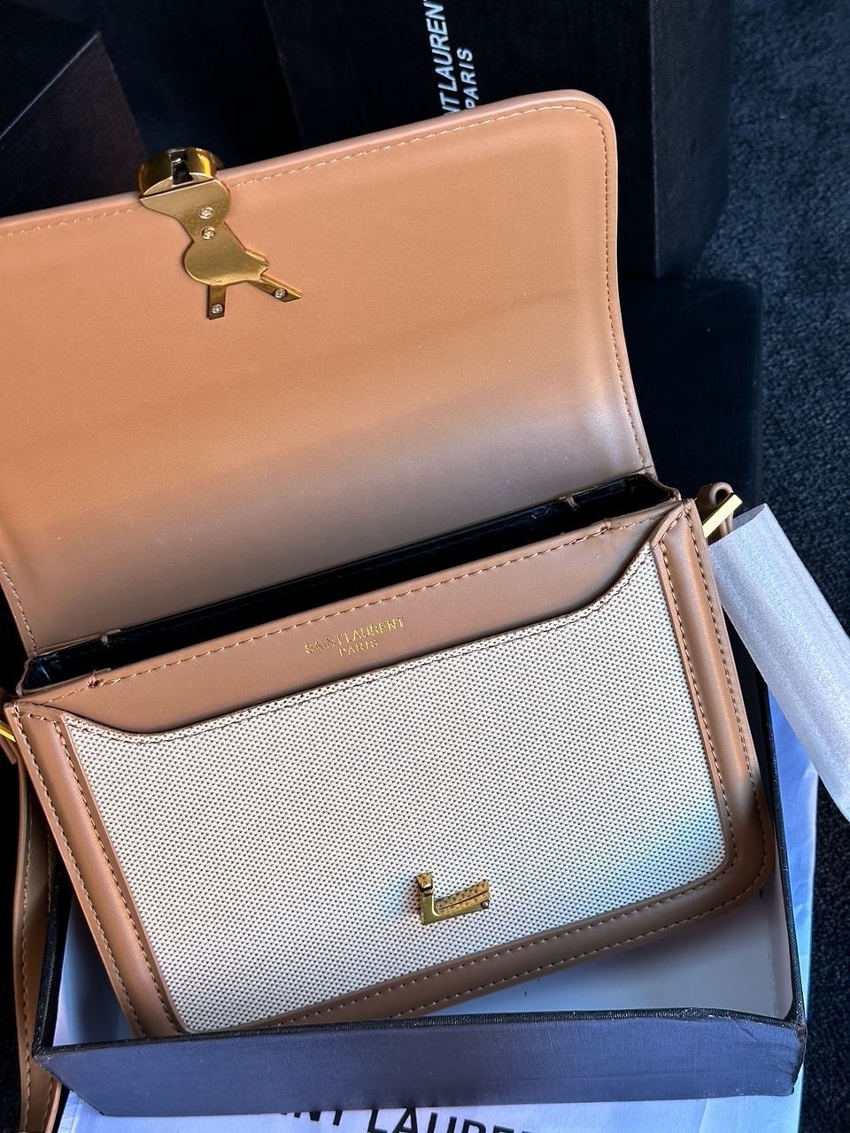 Saint Laurent Solferino Medium Canvas Crossbody Bag in Beige - 17