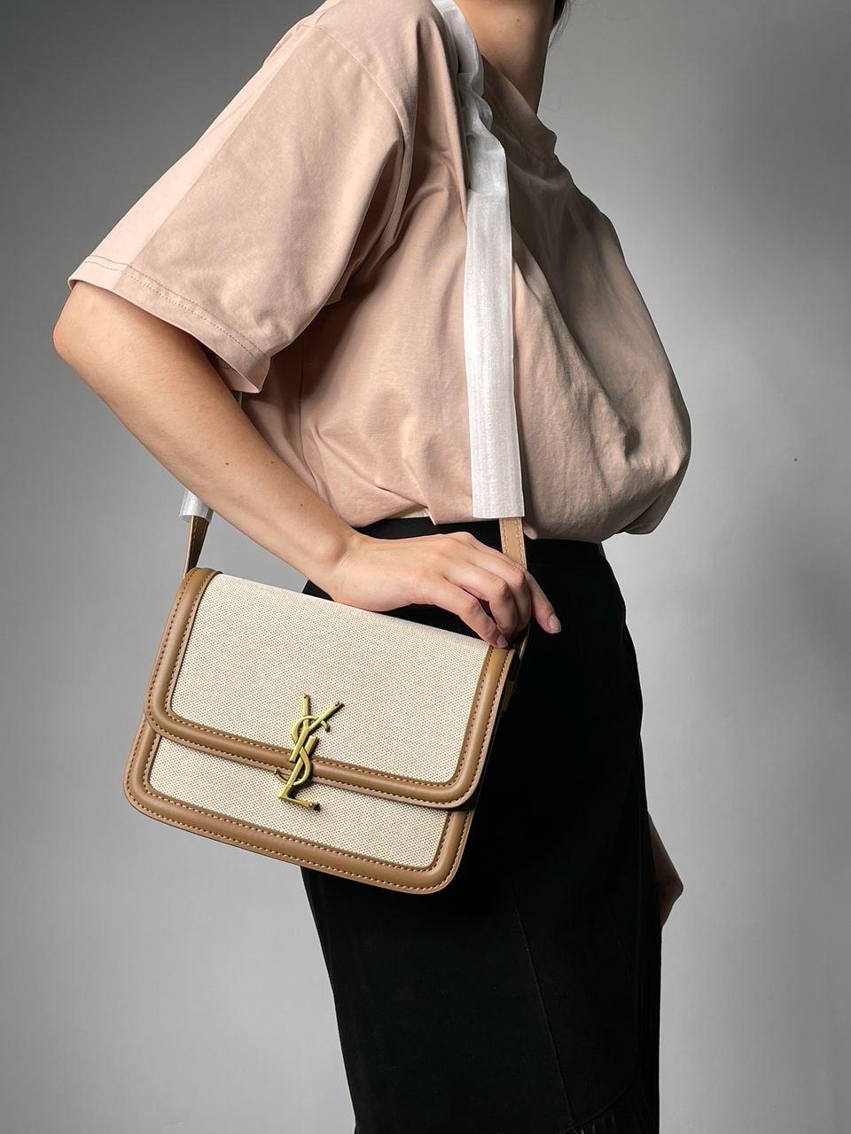 Saint Laurent Solferino Medium Canvas Crossbody Bag in Beige - 5