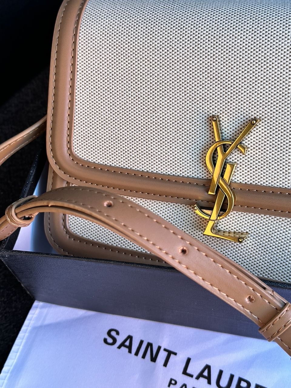 Saint Laurent Solferino Medium Canvas Crossbody Bag in Beige - 8