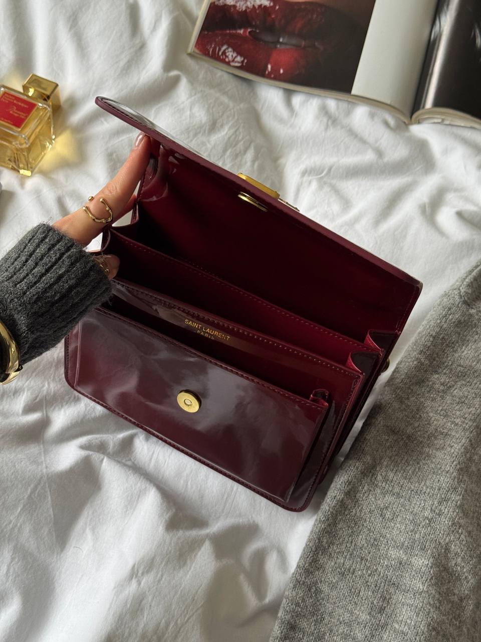 Saint Laurent Sunset Lacquered Leather Burgundy - 13