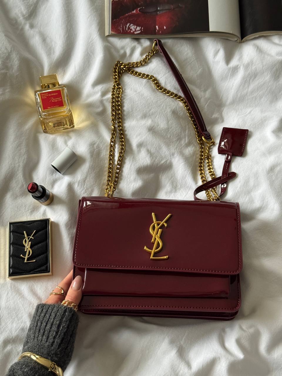 Saint Laurent Sunset Lacquered Leather Burgundy - 4