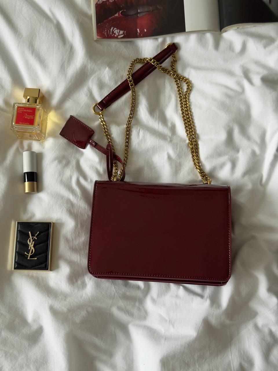 Saint Laurent Sunset Lacquered Leather Burgundy - 8