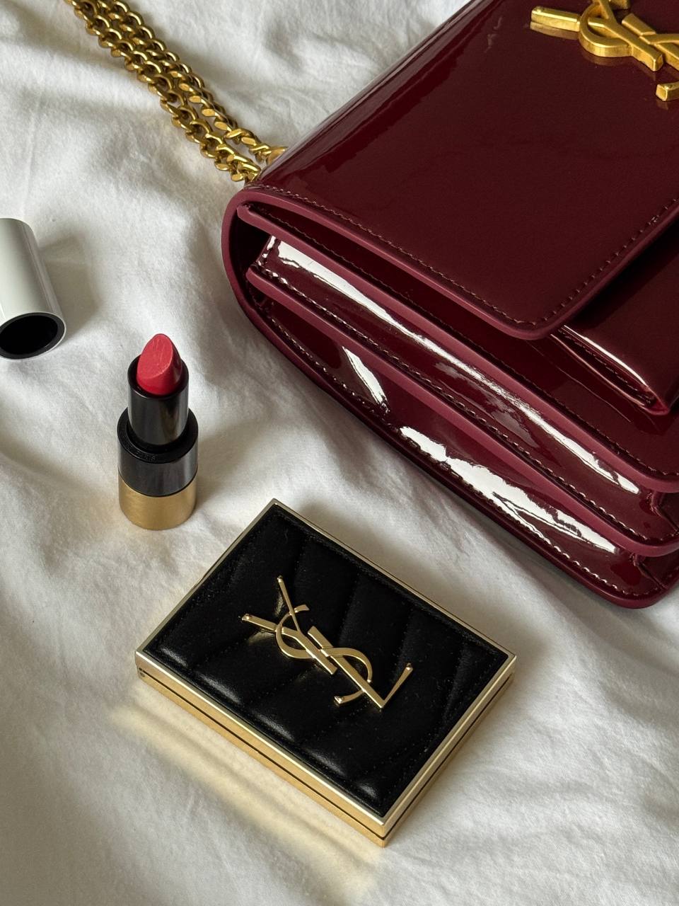 Saint Laurent Sunset Lacquered Leather Burgundy - 9