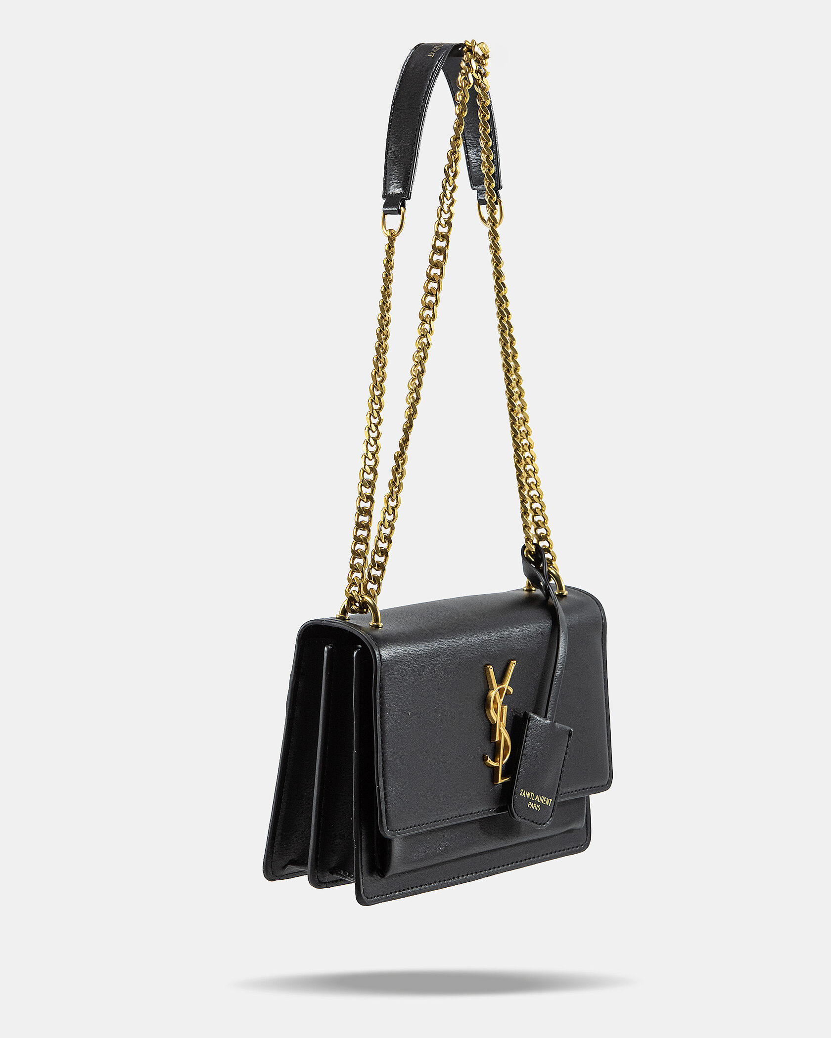 Saint Laurent Sunset Small Shoulder Bag in Black Leather with Gold Hardware - 5
