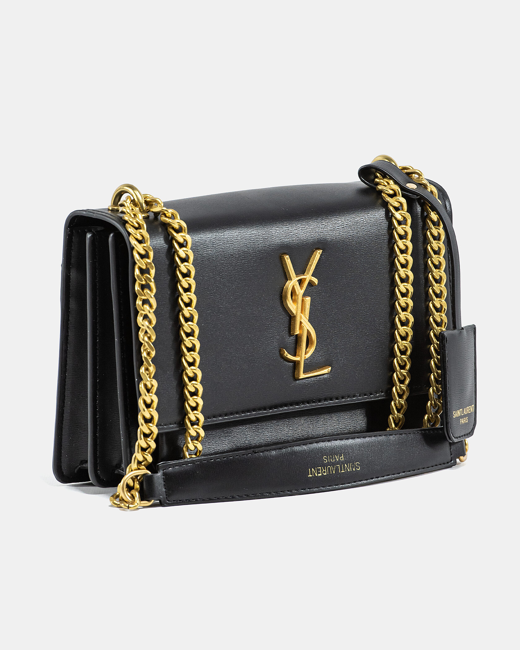Saint Laurent Sunset Small Shoulder Bag in Black Leather with Gold Hardware - 6