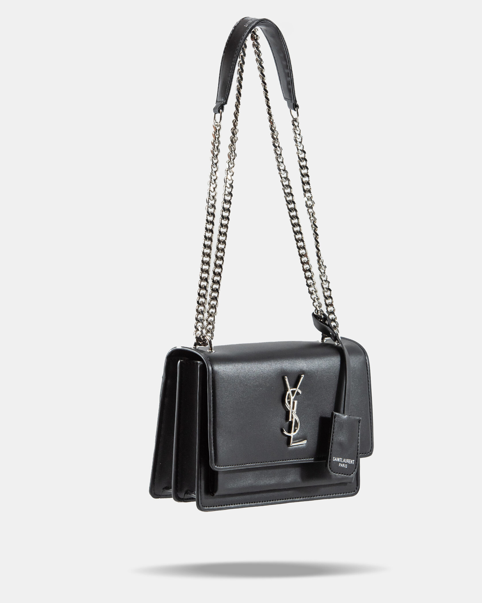 Saint Laurent Sunset Small Shoulder Bag in Black Leather with Silver Hardware - 5