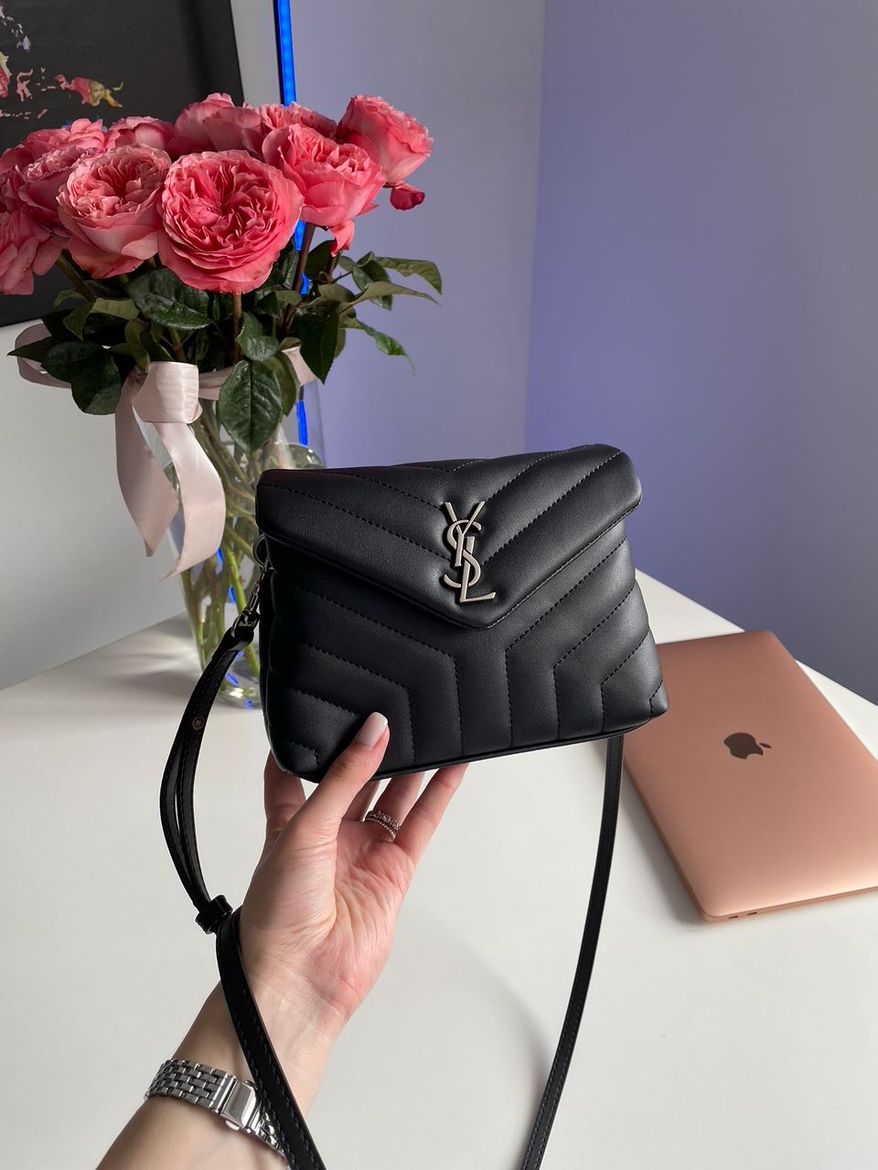 Saint Laurent Toy LouLou In Quilted Leather Black/Silver - 7