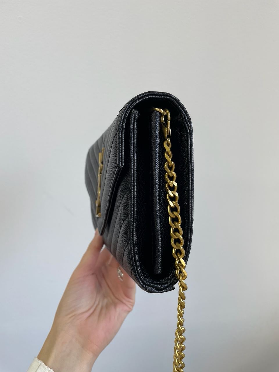 YSL Cassandre Matelasse Chain Wallet In Grain De Poudre Embossed Leather - 18