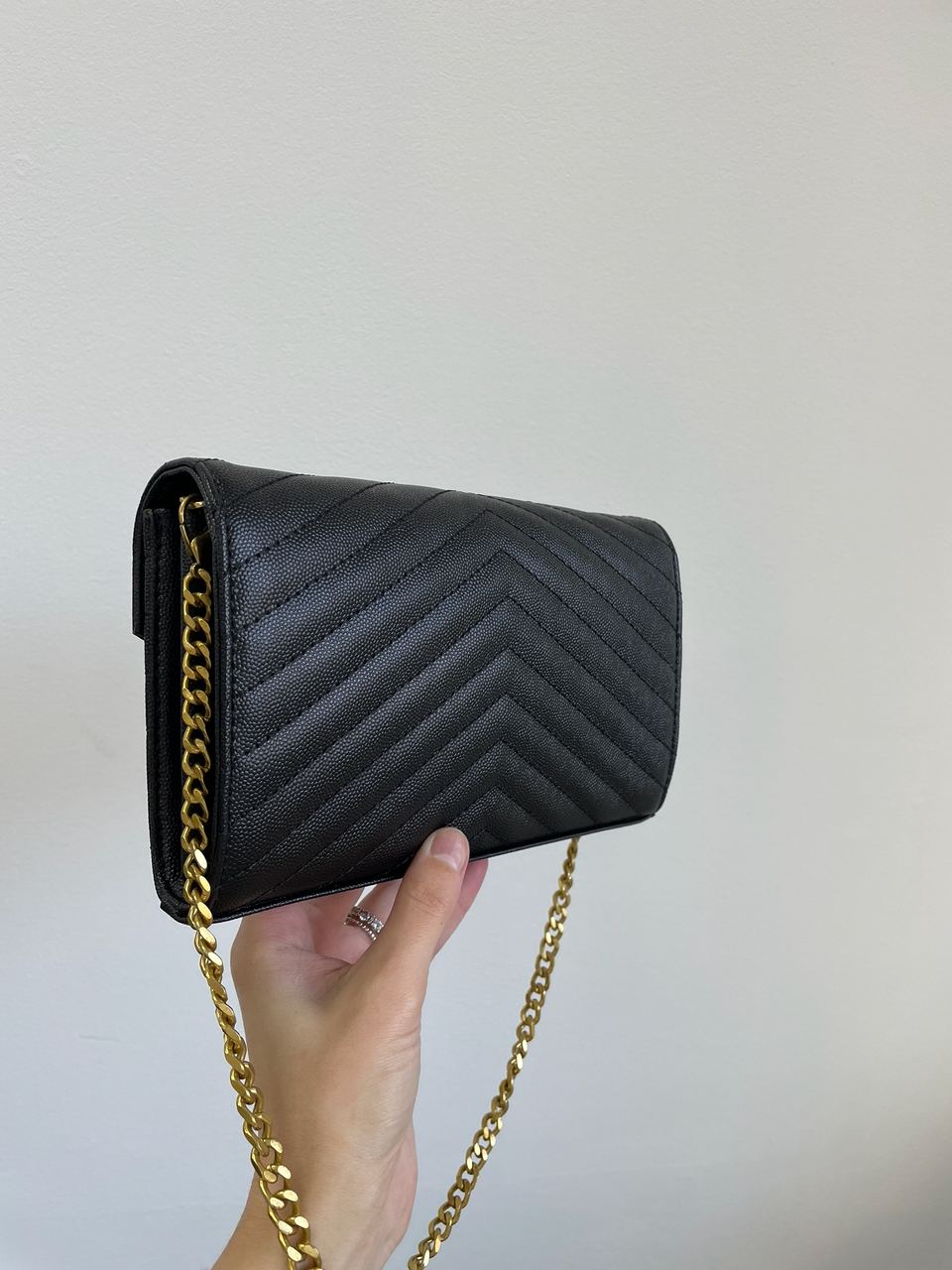 YSL Cassandre Matelasse Chain Wallet In Grain De Poudre Embossed Leather - 19