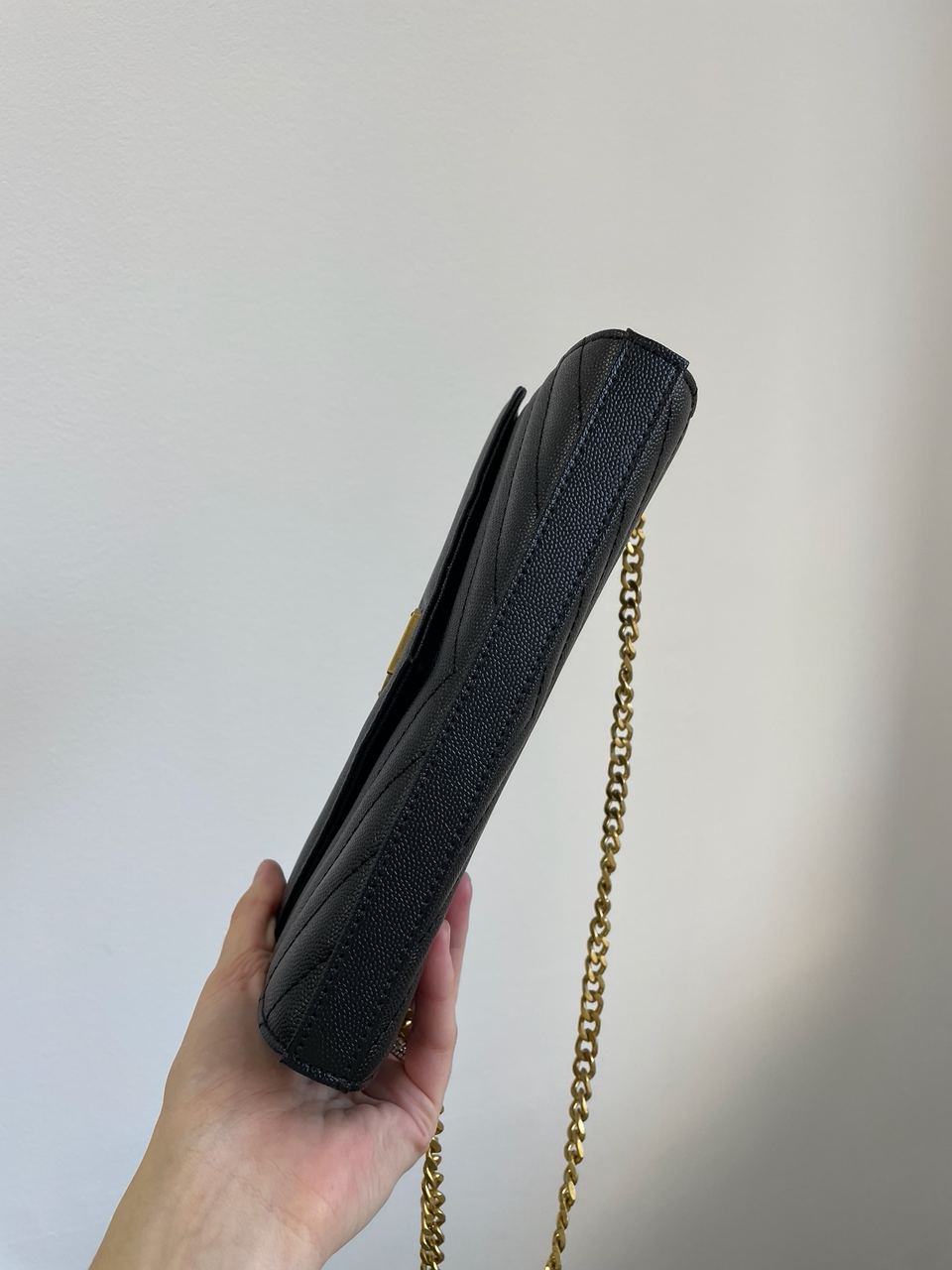 YSL Cassandre Matelasse Chain Wallet In Grain De Poudre Embossed Leather - 33