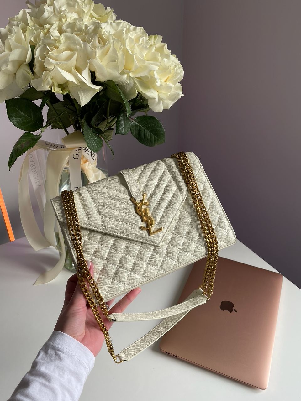 YSL Envelope Medium In Quilted Grain De Poudre Embossed Leather - 7