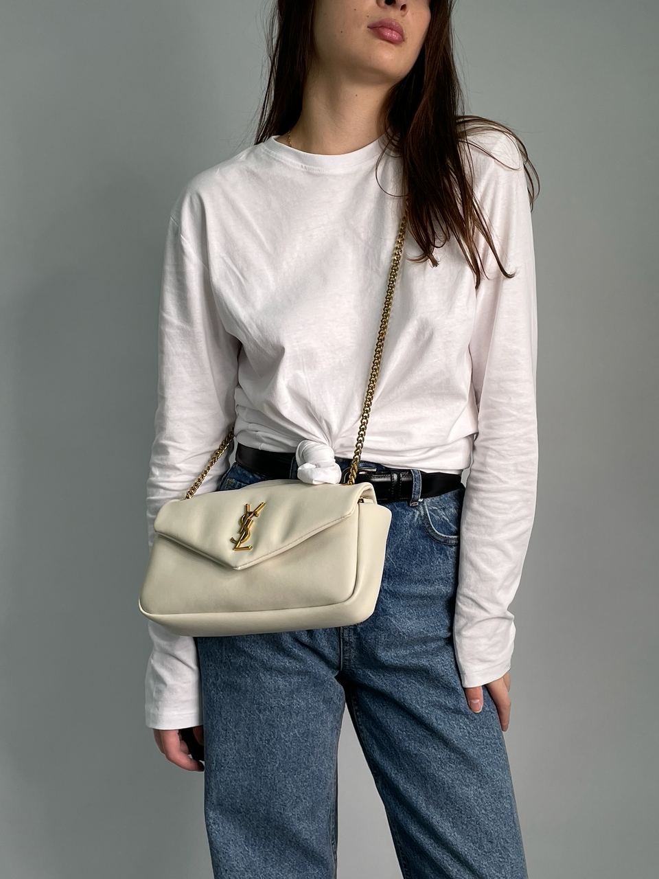 Yves Saint Laurent Calypso In Plunged Lambskin White - 6