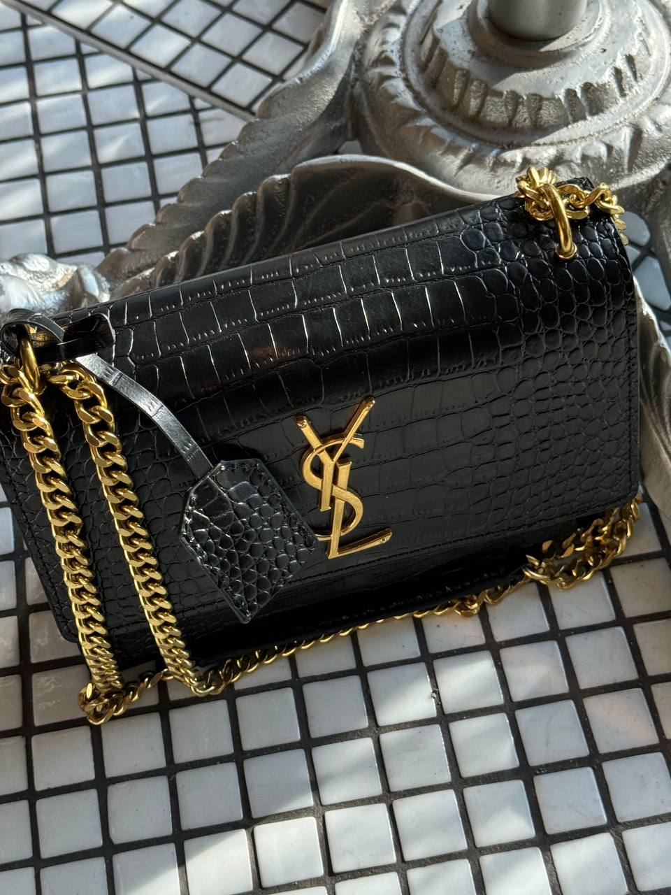 Yves Saint Laurent Medium Sunset in Smooth Leather Black/Silver - 7