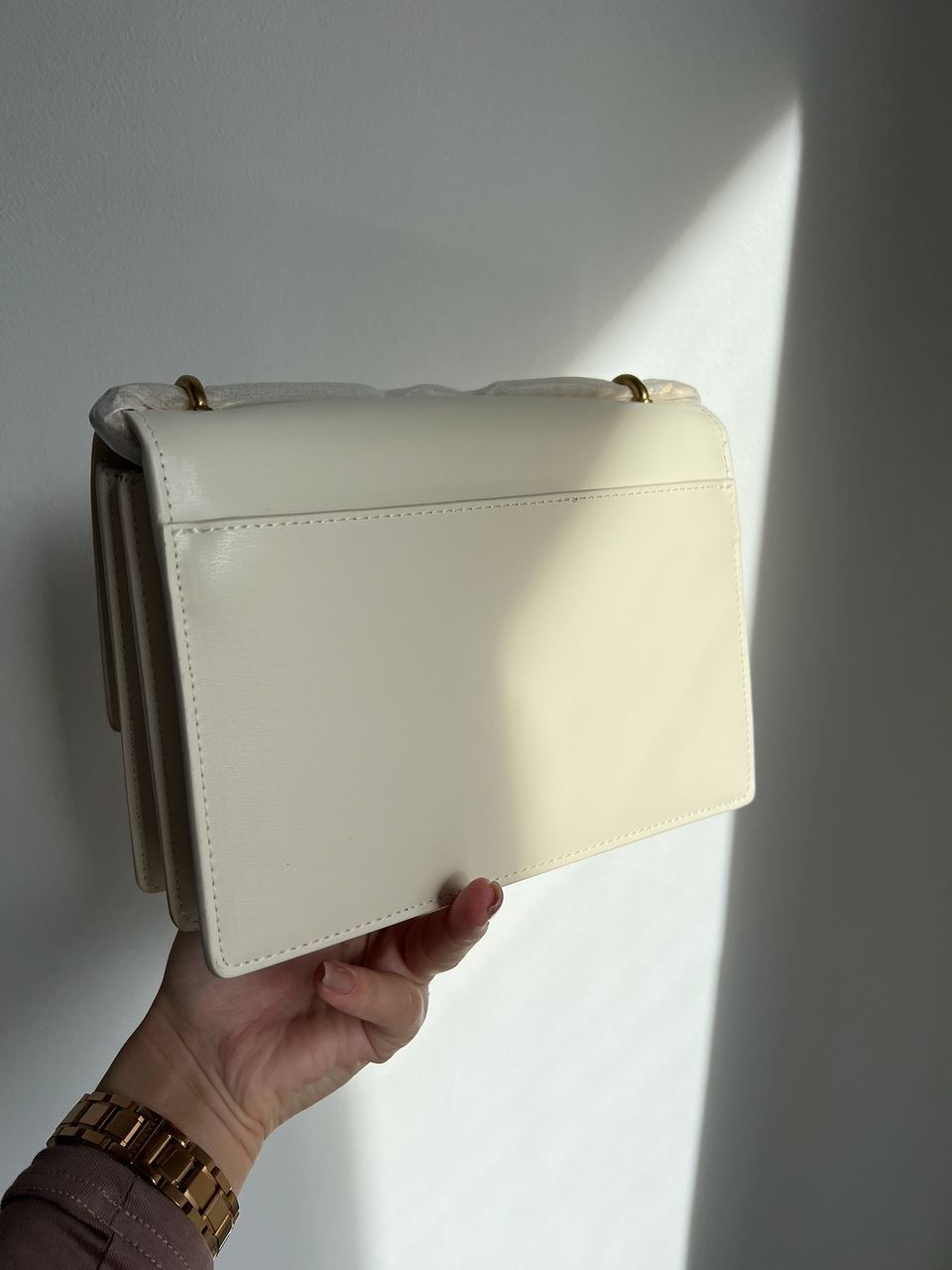 Yves Saint Laurent Medium Sunset in Smooth Leather Cream/Gold - 16