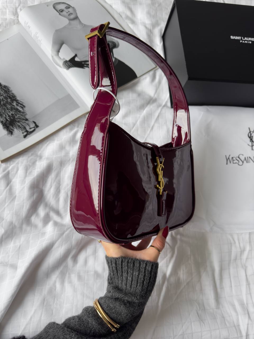 Yves Saint Laurent YSL Hobo Bag In Dark Red Wine - 5